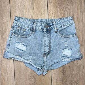 SHEIN Blue Distressed High-Waisted Jean Shorts